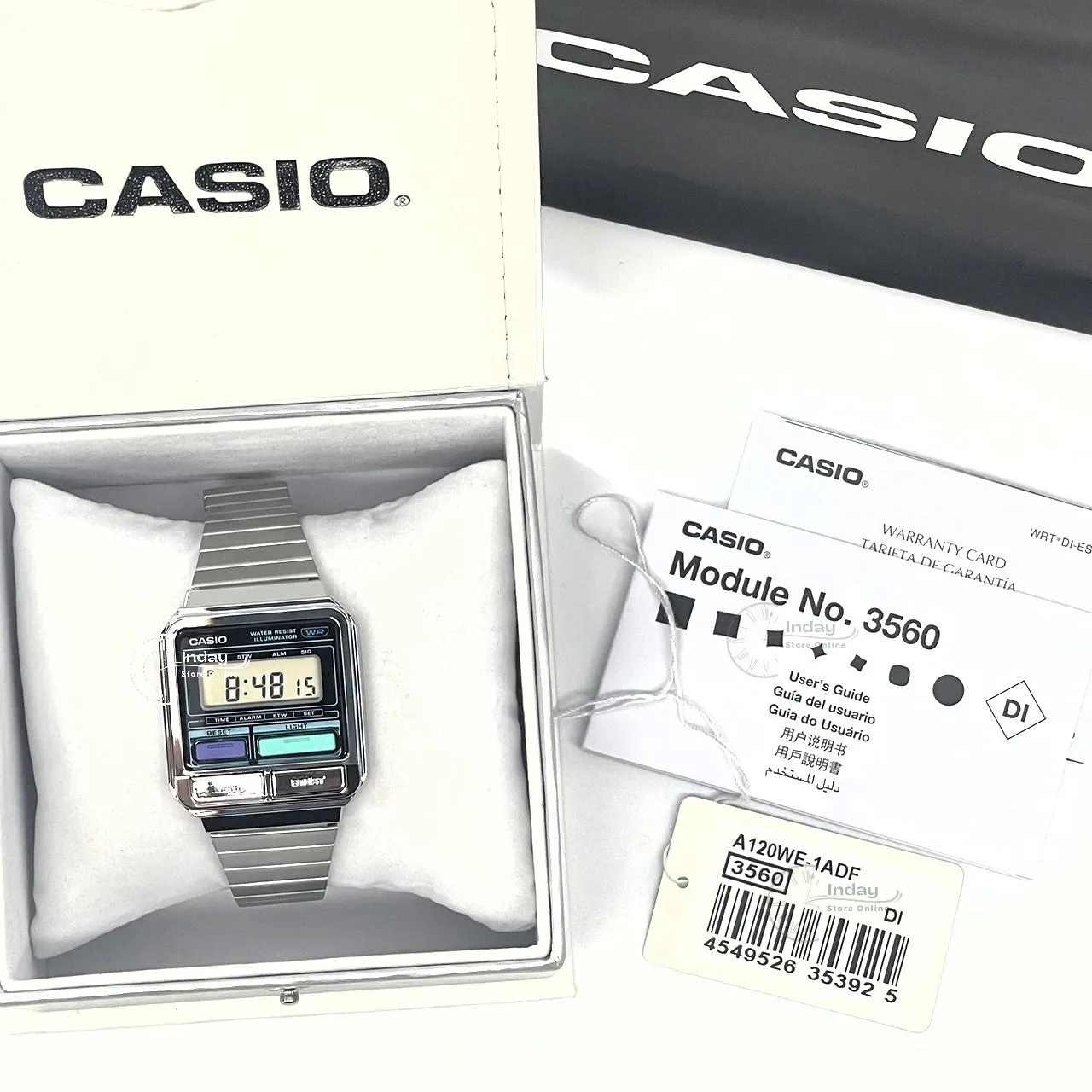 Casio Vintage Women's Watch A120WE-1A Resin Glass Stainless Steel Band Adjustable Clasp
