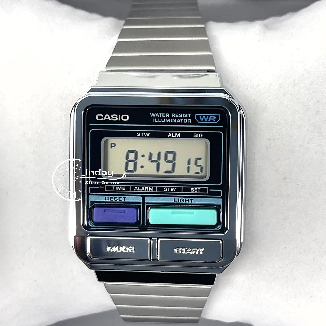Casio Vintage Women's Watch A120WE-1A Resin Glass Stainless Steel Band Adjustable Clasp
