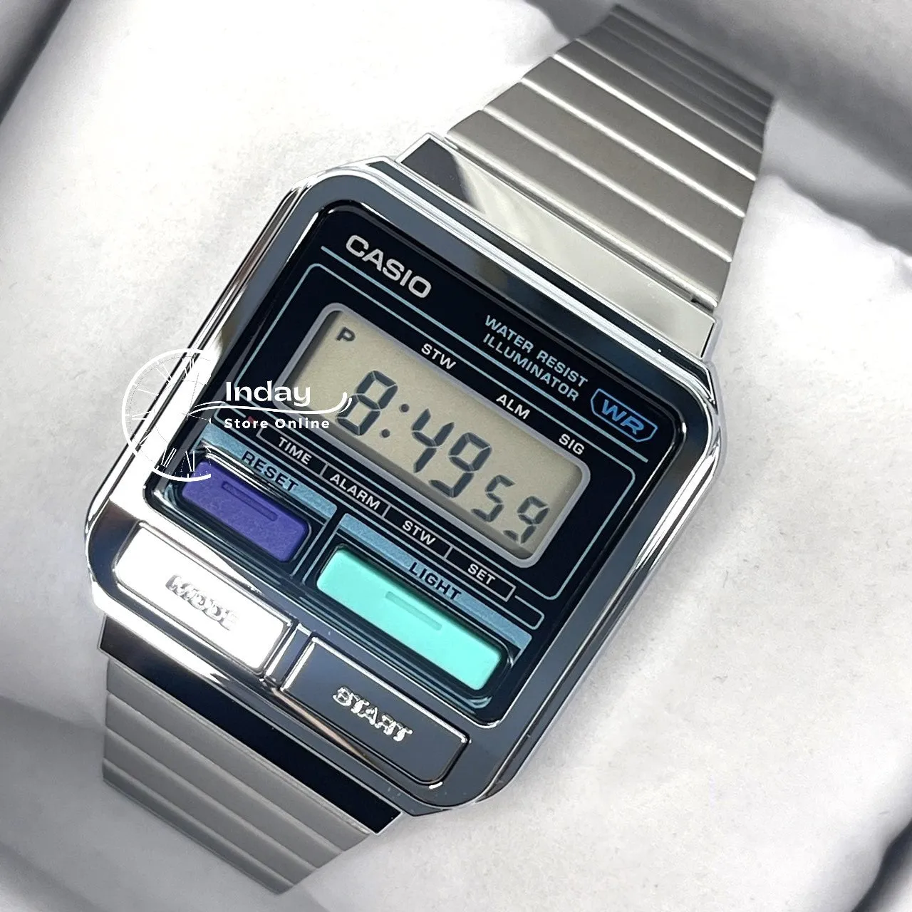 Casio Vintage Women's Watch A120WE-1A Resin Glass Stainless Steel Band Adjustable Clasp