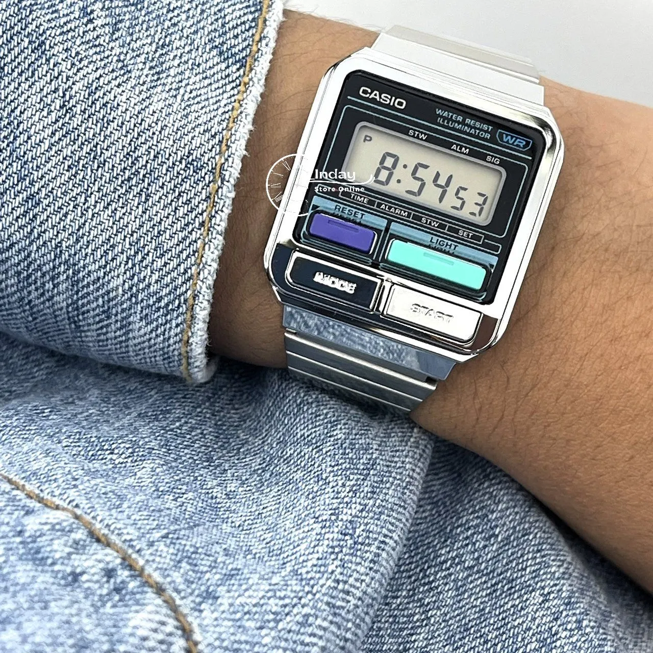 Casio Vintage Women's Watch A120WE-1A Resin Glass Stainless Steel Band Adjustable Clasp