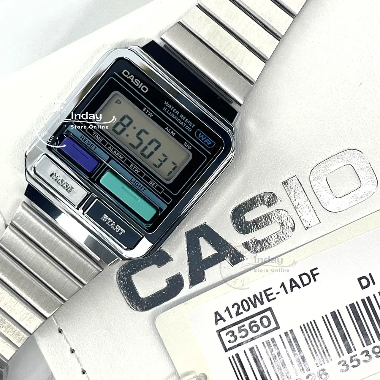 Casio Vintage Women's Watch A120WE-1A Resin Glass Stainless Steel Band Adjustable Clasp
