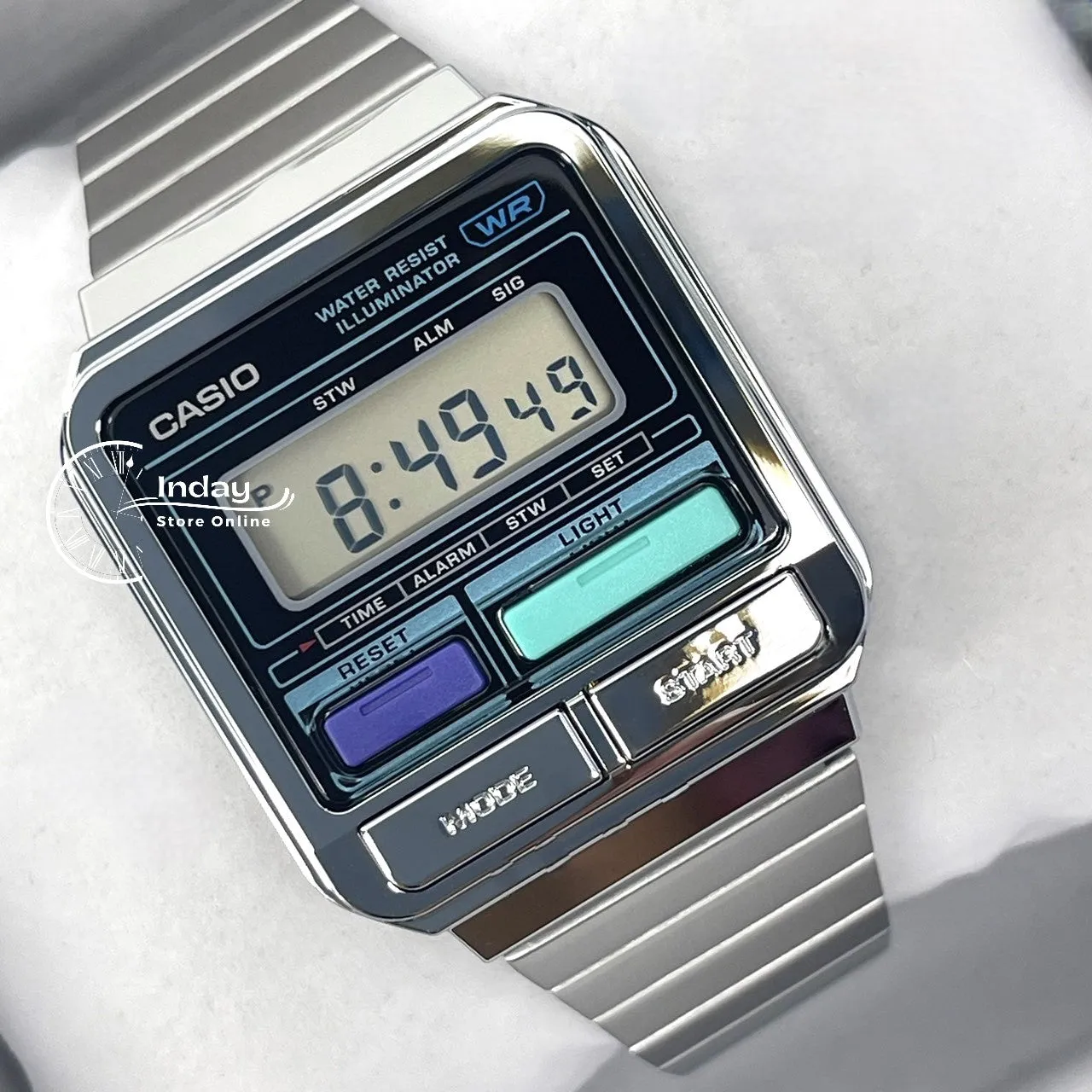 Casio Vintage Women's Watch A120WE-1A Resin Glass Stainless Steel Band Adjustable Clasp