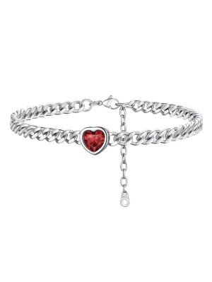 ChainsPro Women Heart Anklets 5MM Cuban Link Birthstone Ankle Bracelet Jewelry Gift, Stainless Steel