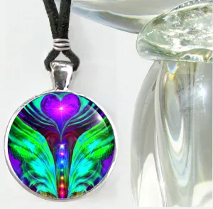 Chakra Angel Wings Necklace, Metaphysical Wearable Art Pendant - "Spread Your Wings"