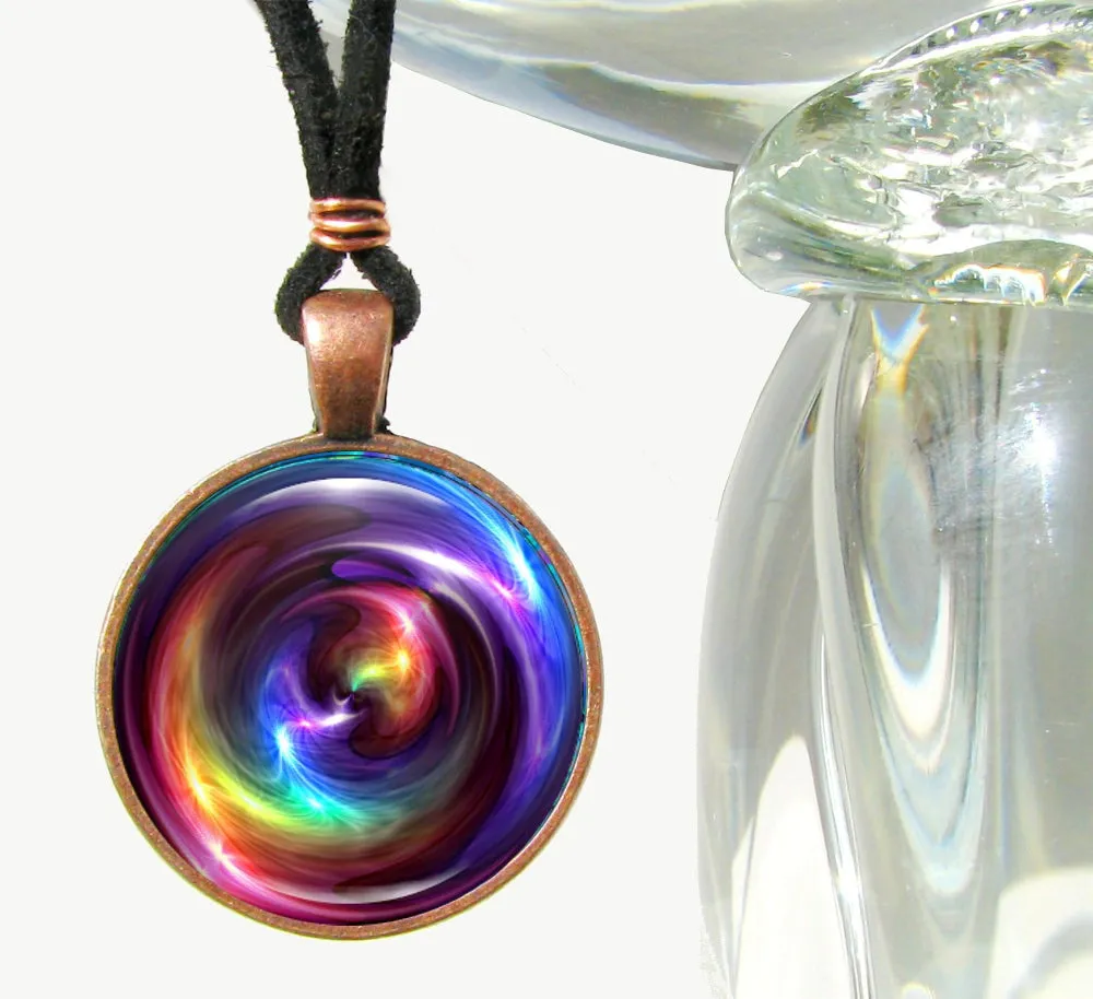 Chakra Art Necklace, Reiki Energy Pendant, Metaphysical Wearable Art - "Chakra Swirl"