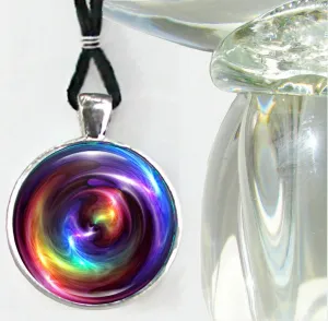 Chakra Art Necklace, Reiki Energy Pendant, Metaphysical Wearable Art - "Chakra Swirl"
