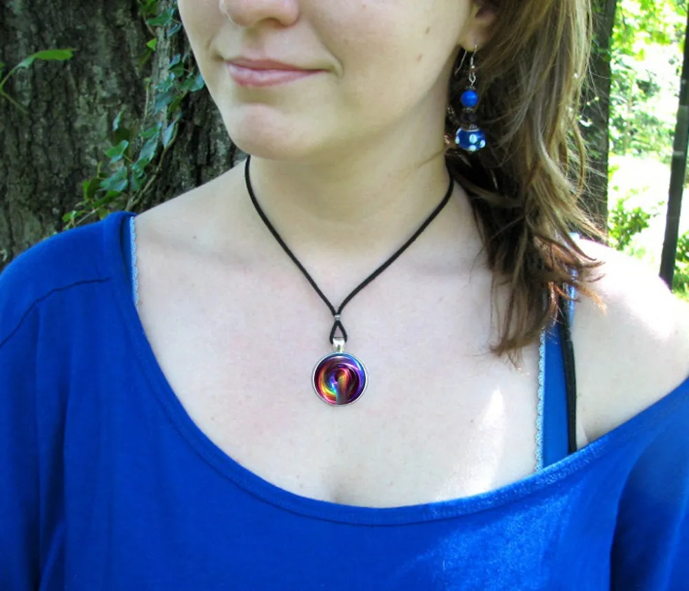 Chakra Art Necklace, Reiki Energy Pendant, Metaphysical Wearable Art - "Chakra Swirl"