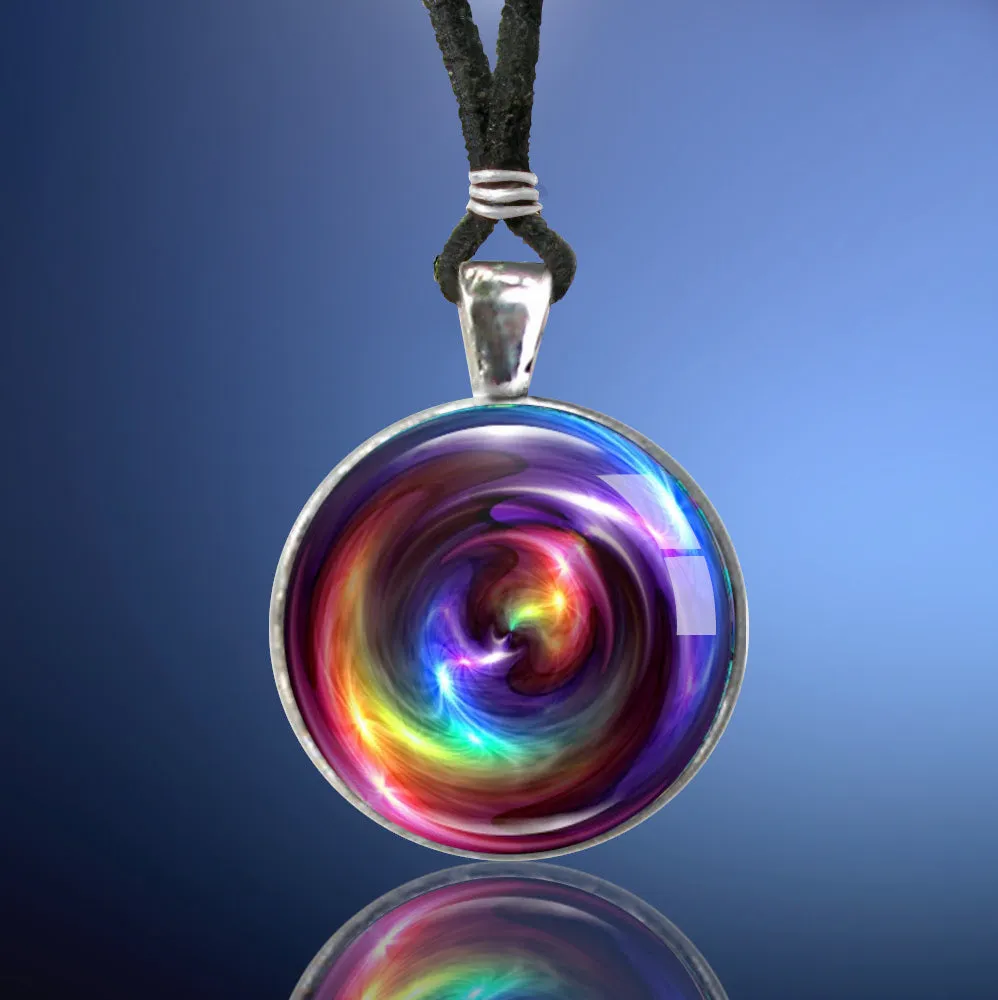 Chakra Art Necklace, Reiki Energy Pendant, Metaphysical Wearable Art - "Chakra Swirl"