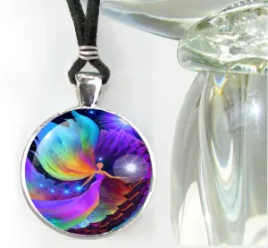 Chakra Art Pendant, Rainbow Angel Necklace, Reiki Energy Artwork, "The Divine Path"