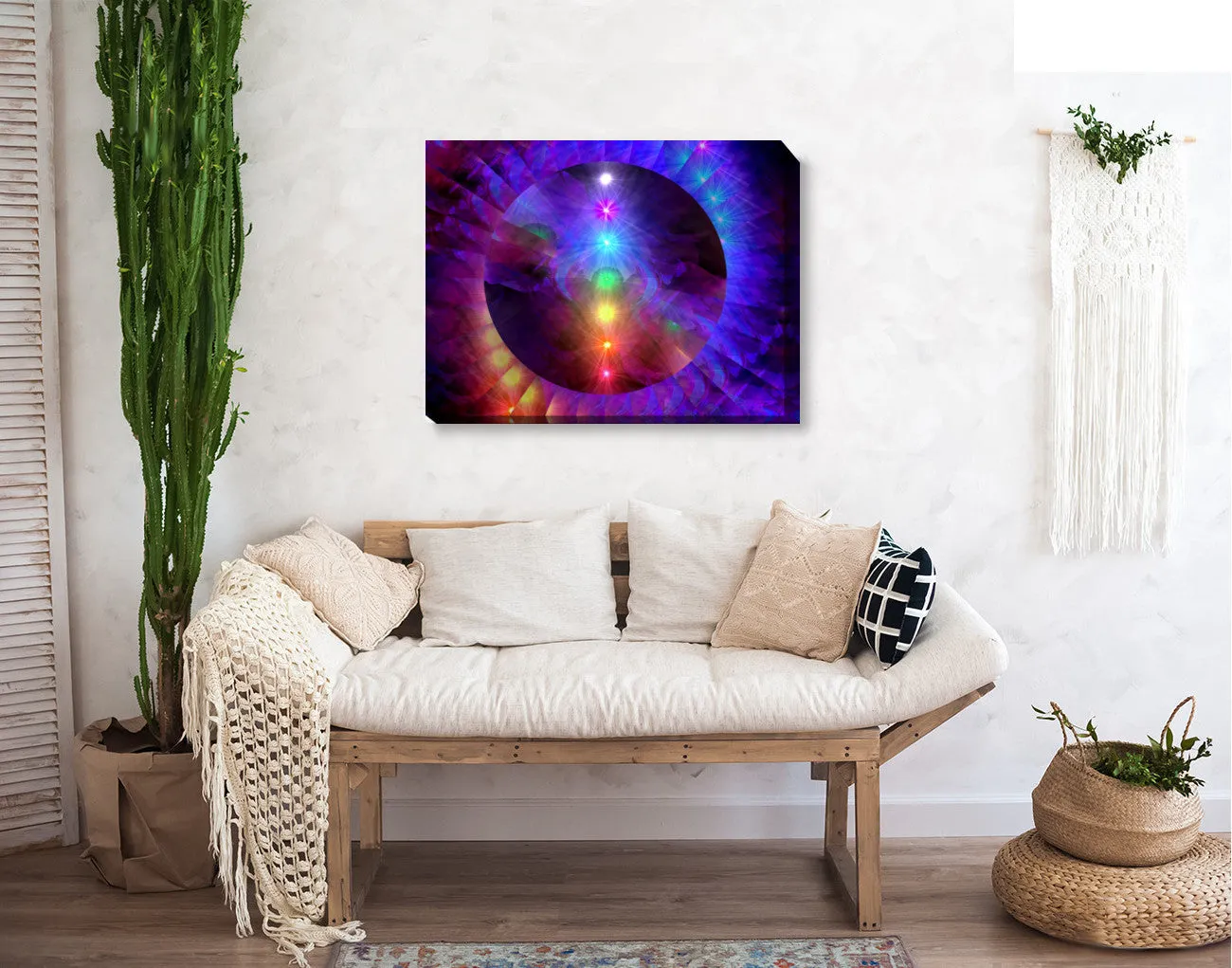 Chakra Art Stretched Canvas, Rainbow Wall Decor - "Chakra Healing"