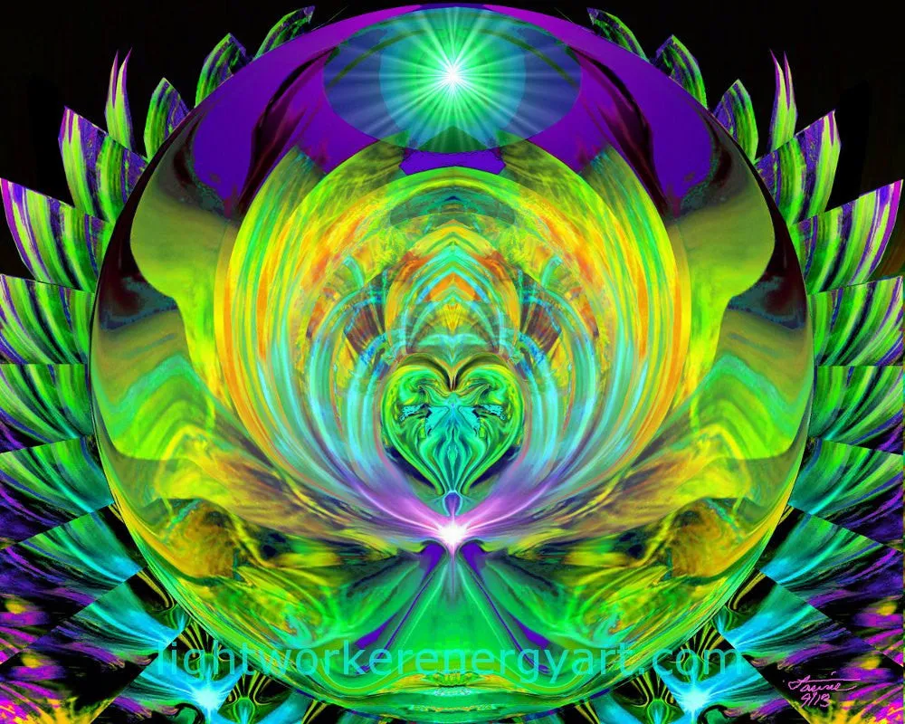 Chakra Healing, Reiki Energy Art, Green Angel Print "Lotus"
