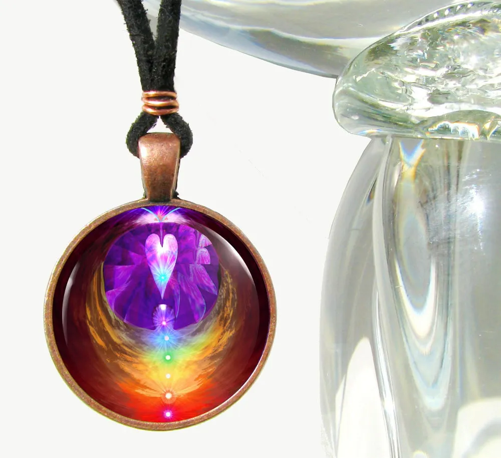 Chakra Jewelry, Angel Wings Necklace, Metaphysical Wearable Art - "Chakra Heart"