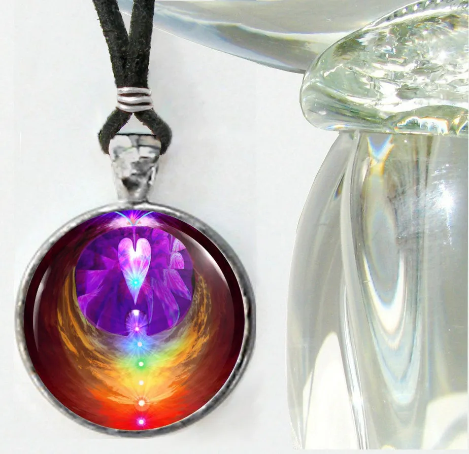 Chakra Jewelry, Angel Wings Necklace, Metaphysical Wearable Art - "Chakra Heart"