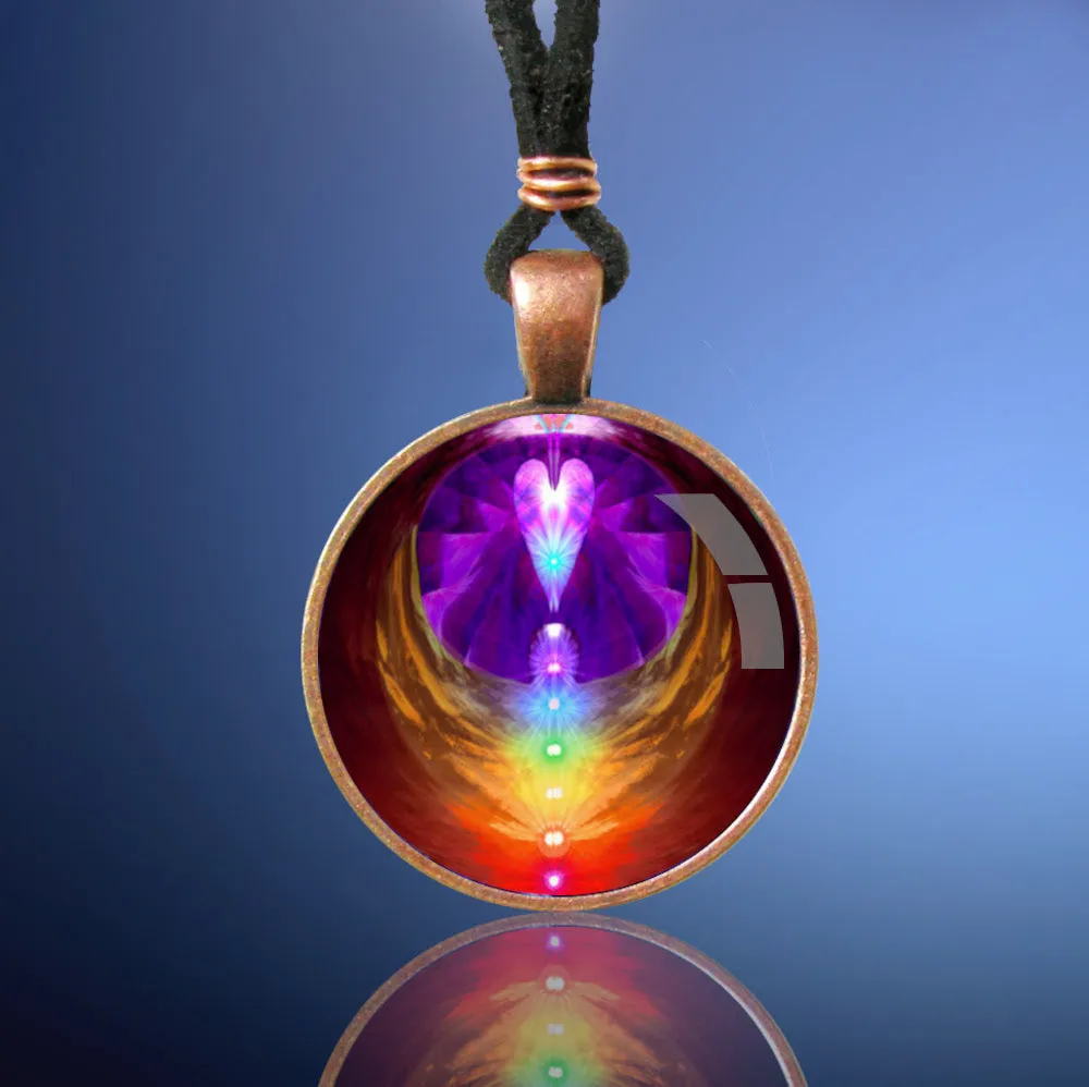 Chakra Jewelry, Angel Wings Necklace, Metaphysical Wearable Art - "Chakra Heart"