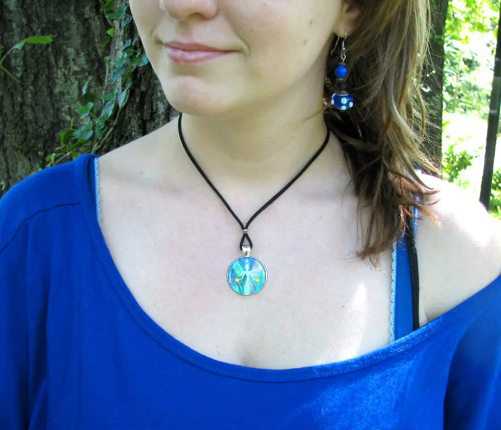 Chakra Jewelry, Pastel Blue Angel Reiki Necklace, Metaphysical Wearable Art - "Aura Angel"