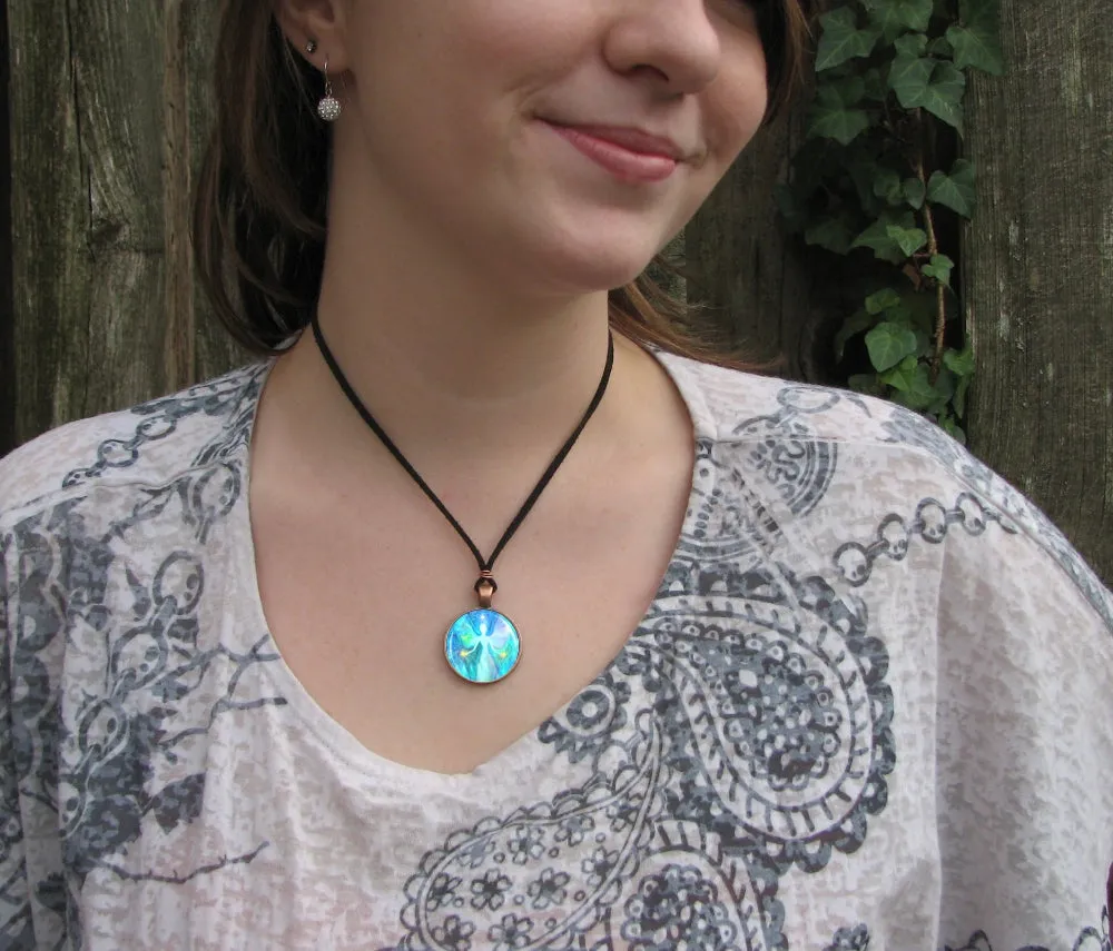 Chakra Jewelry, Pastel Blue Angel Reiki Necklace, Metaphysical Wearable Art - "Aura Angel"