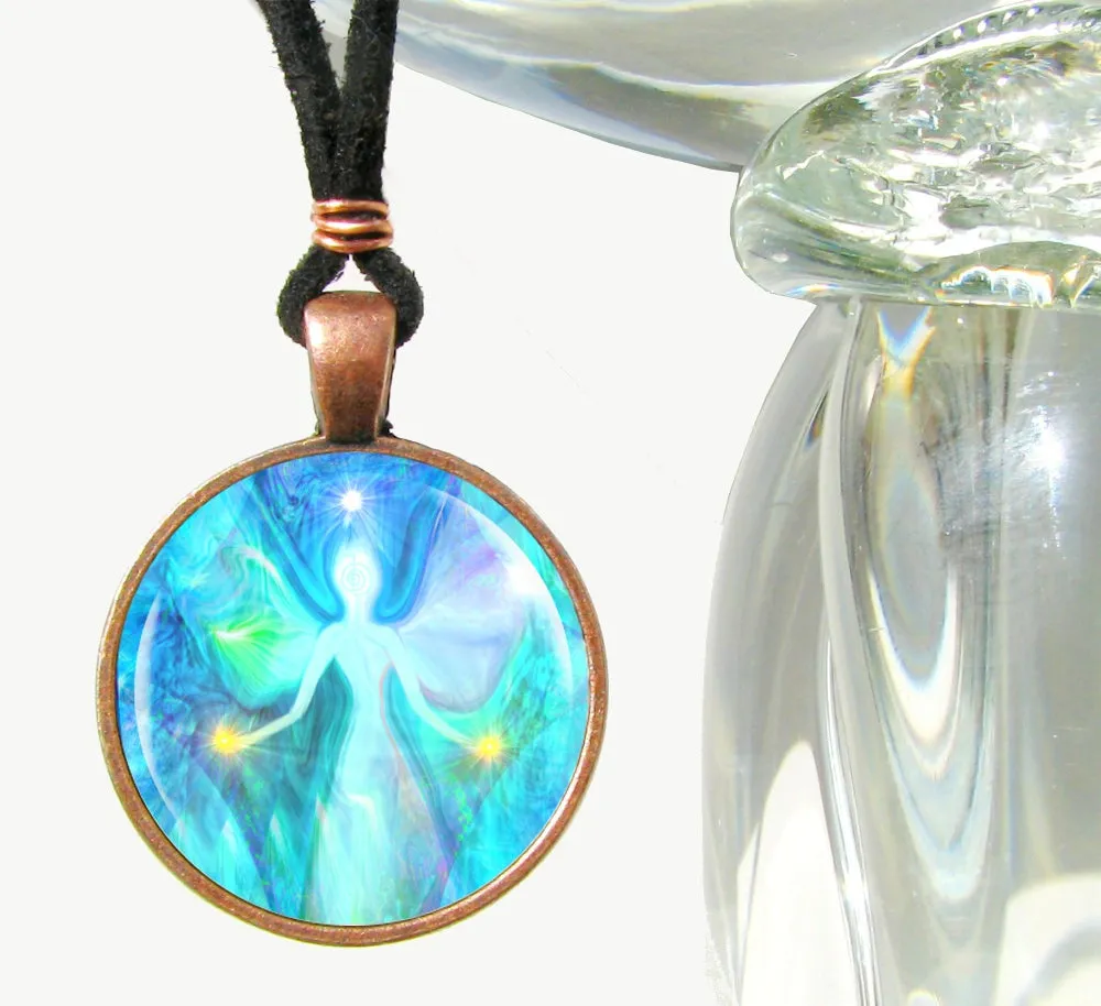 Chakra Jewelry, Pastel Blue Angel Reiki Necklace, Metaphysical Wearable Art - "Aura Angel"