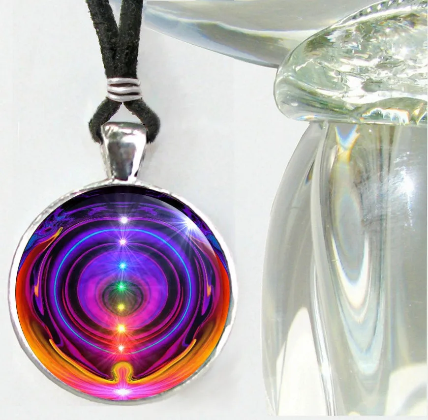 Chakra Necklace, Rainbow Reiki Energy Art Jewelry - "Chakra Alignment"
