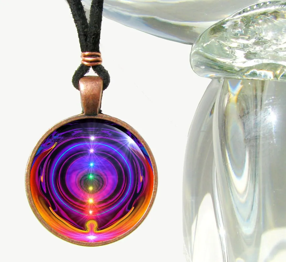 Chakra Necklace, Rainbow Reiki Energy Art Jewelry - "Chakra Alignment"