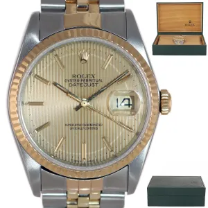 Champagne Tapestry Rolex DateJust 16233 Two Tone 18k Gold & Steel Jubilee Watch