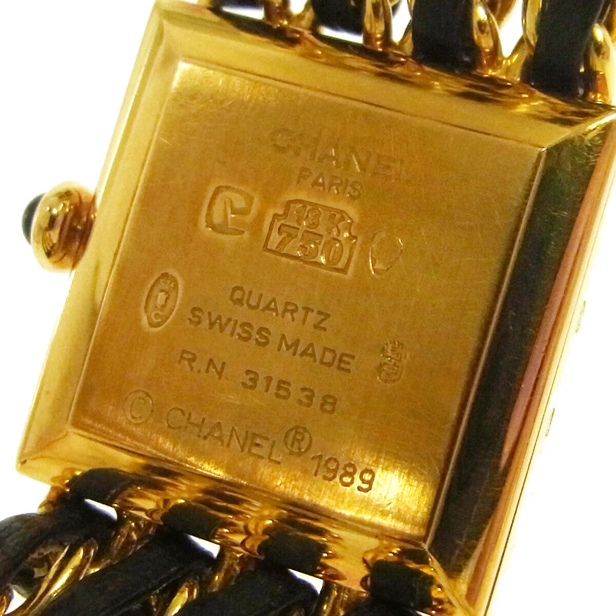 CHANEL CC Mademoiselle Watch Wristwatch Leather 18K Ladies Vintage AK31819e