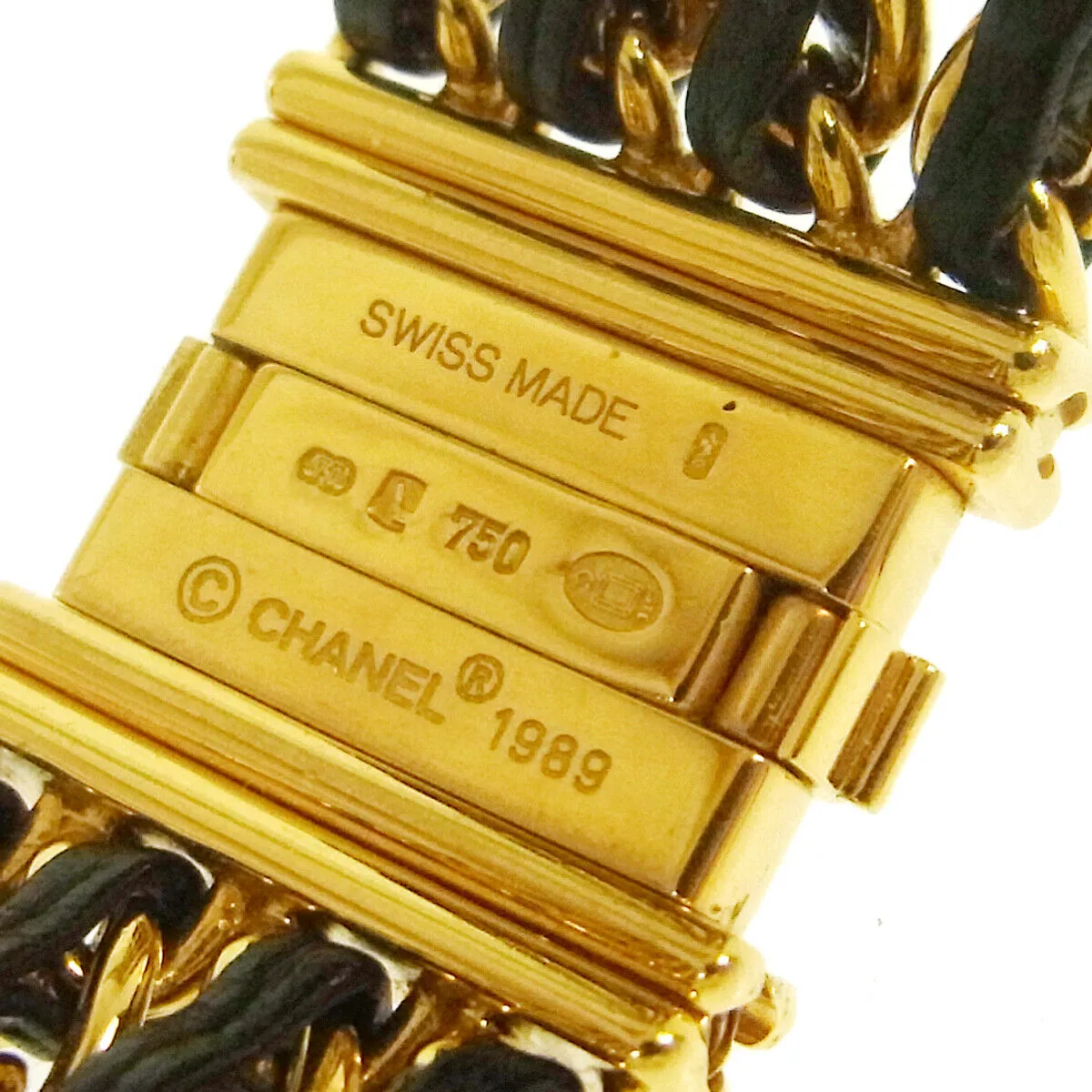 CHANEL CC Mademoiselle Watch Wristwatch Leather 18K Ladies Vintage AK31819e