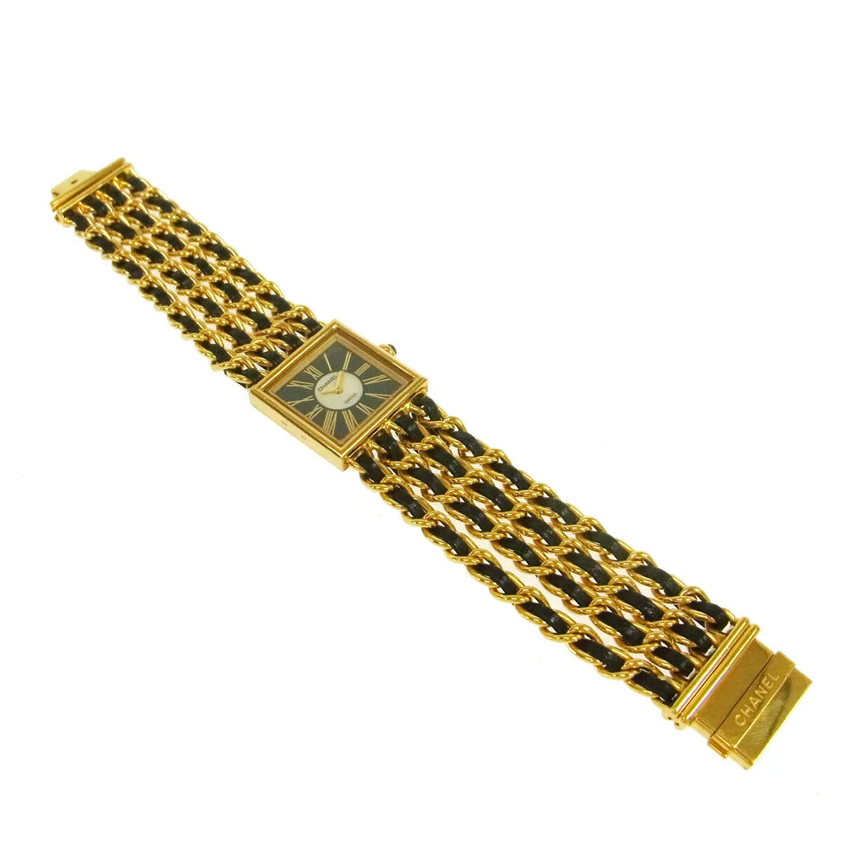CHANEL CC Mademoiselle Watch Wristwatch Leather 18K Ladies Vintage AK31819e