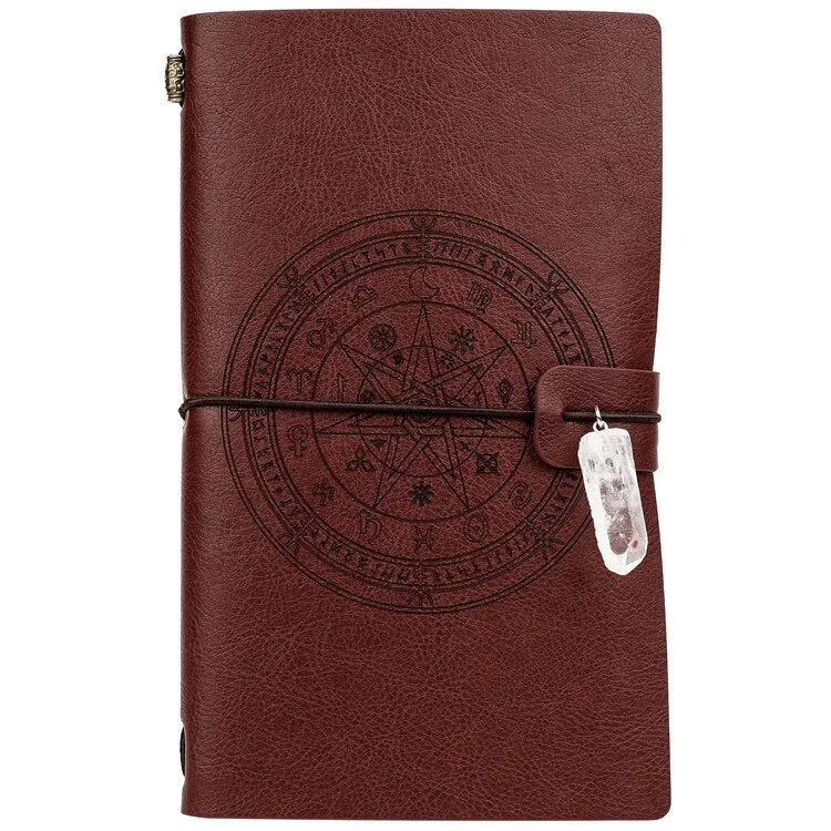 Charka Leather Magic Notebook Rune Natural Crystal Healing Clear quartz Point