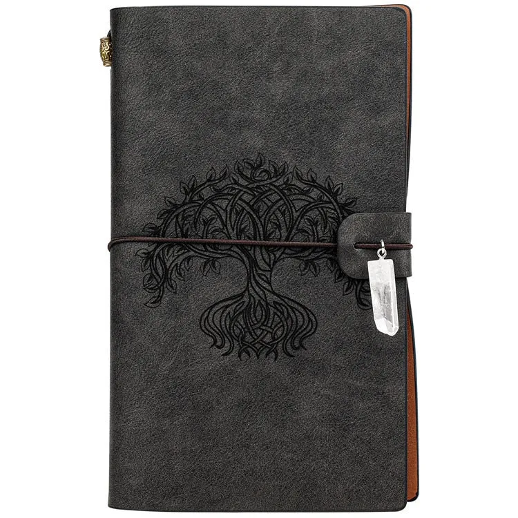 Charka Leather Magic Notebook Rune Natural Crystal Healing Clear quartz Point