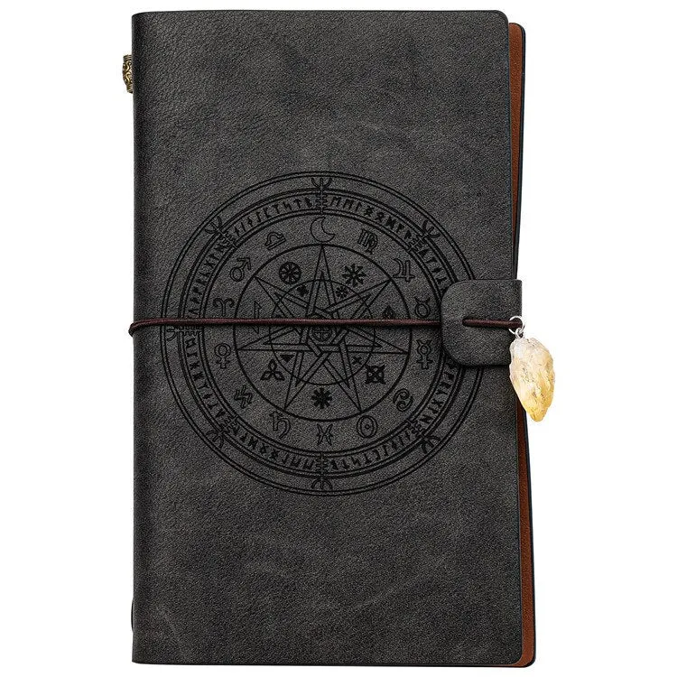 Charka Leather Magic Notebook Rune Natural Crystal Healing Clear quartz Point