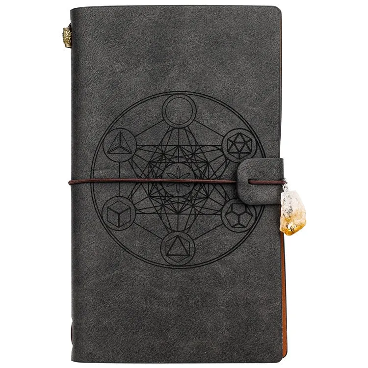 Charka Leather Magic Notebook Rune Natural Crystal Healing Clear quartz Point