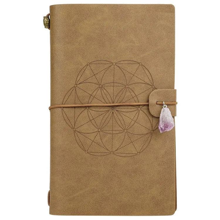 Charka Leather Magic Notebook Rune Natural Crystal Healing Clear quartz Point