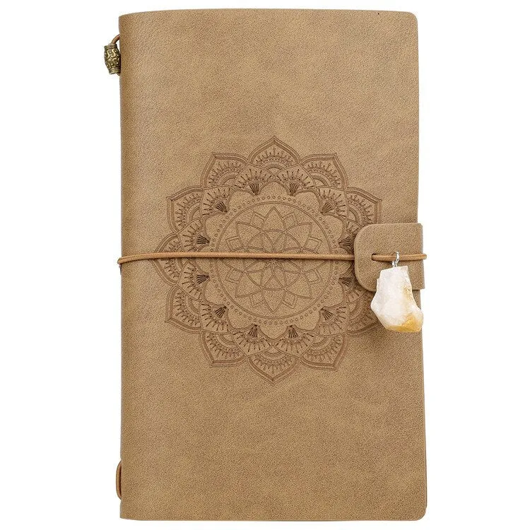 Charka Leather Magic Notebook Rune Natural Crystal Healing Clear quartz Point