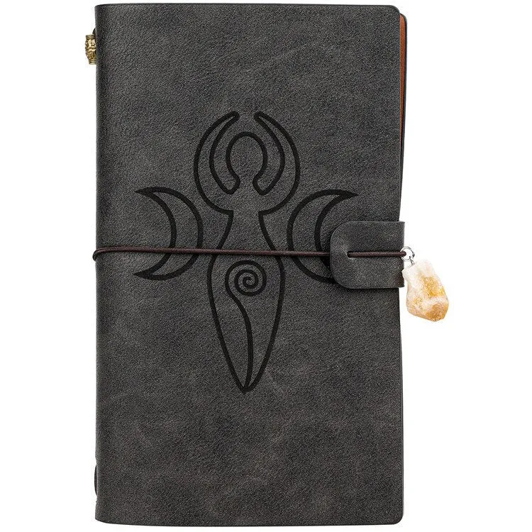 Charka Leather Magic Notebook Rune Natural Crystal Healing Clear quartz Point