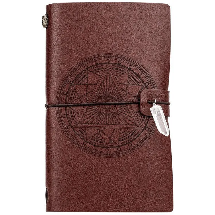 Charka Leather Magic Notebook Rune Natural Crystal Healing Clear quartz Point