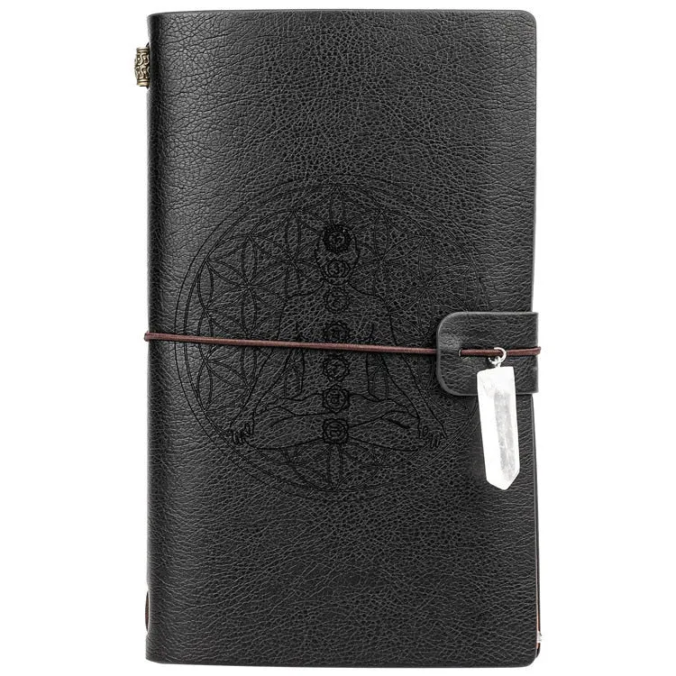 Charka Leather Magic Notebook Rune Natural Crystal Healing Clear quartz Point