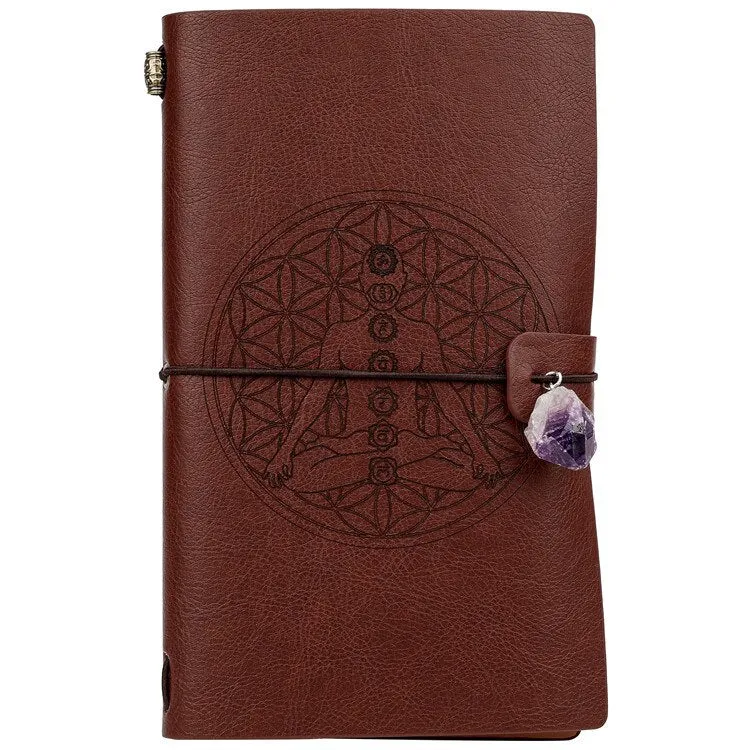 Charka Leather Magic Notebook Rune Natural Crystal Healing Clear quartz Point