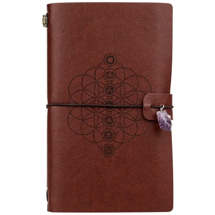 Charka Leather Magic Notebook Rune Natural Crystal Healing Clear quartz Point