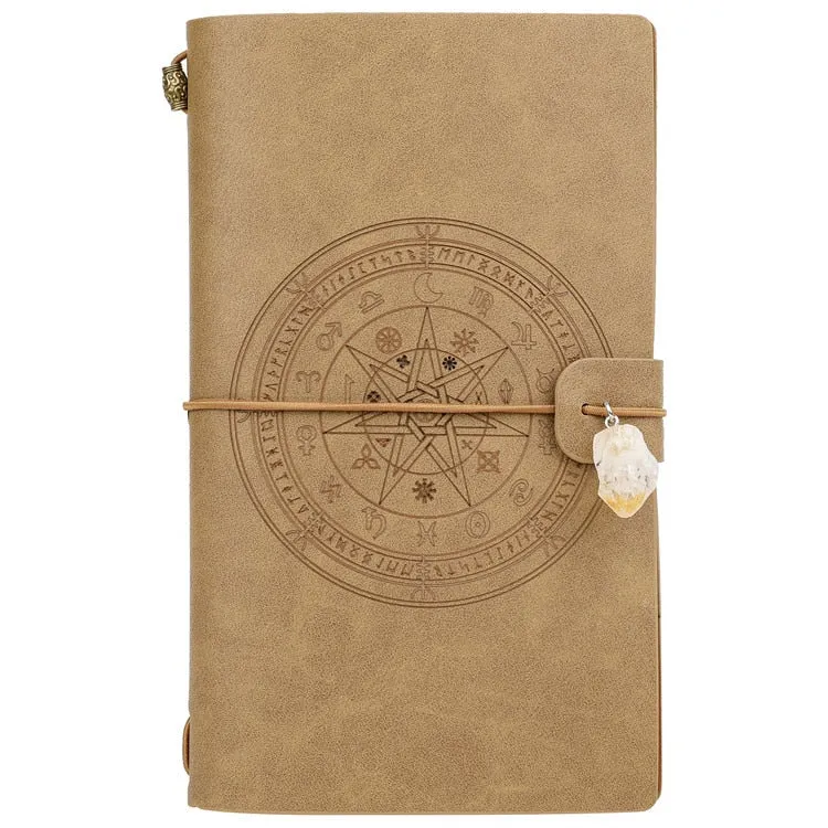 Charka Leather Magic Notebook Rune Natural Crystal Healing Clear quartz Point