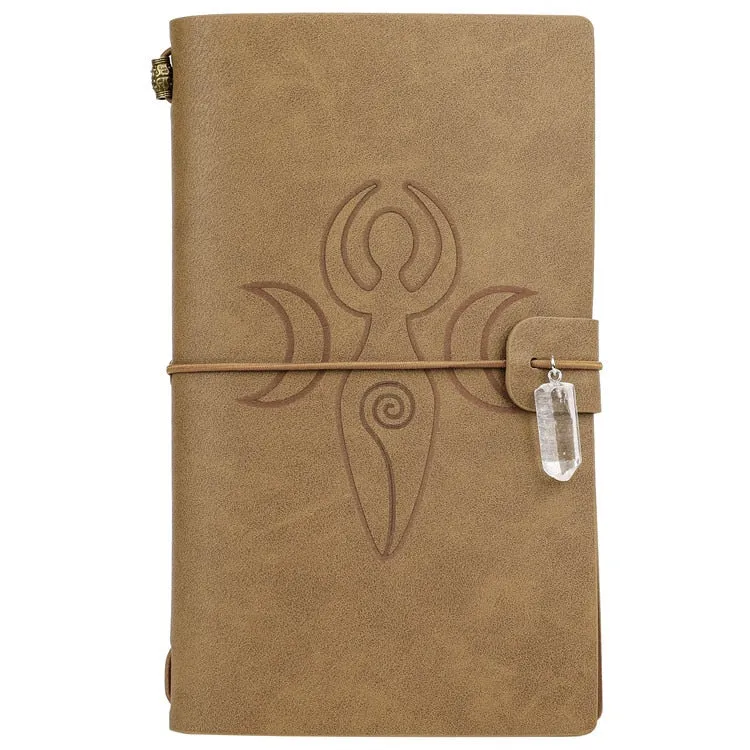 Charka Leather Magic Notebook Rune Natural Crystal Healing Clear quartz Point