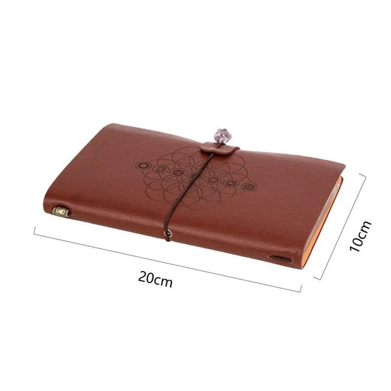 Charka Leather Magic Notebook Rune Natural Crystal Healing Clear quartz Point