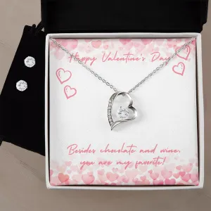 Chocolate & Wine Valentine's Forever Heart Necklace & Cubic Zirconia Earring Set