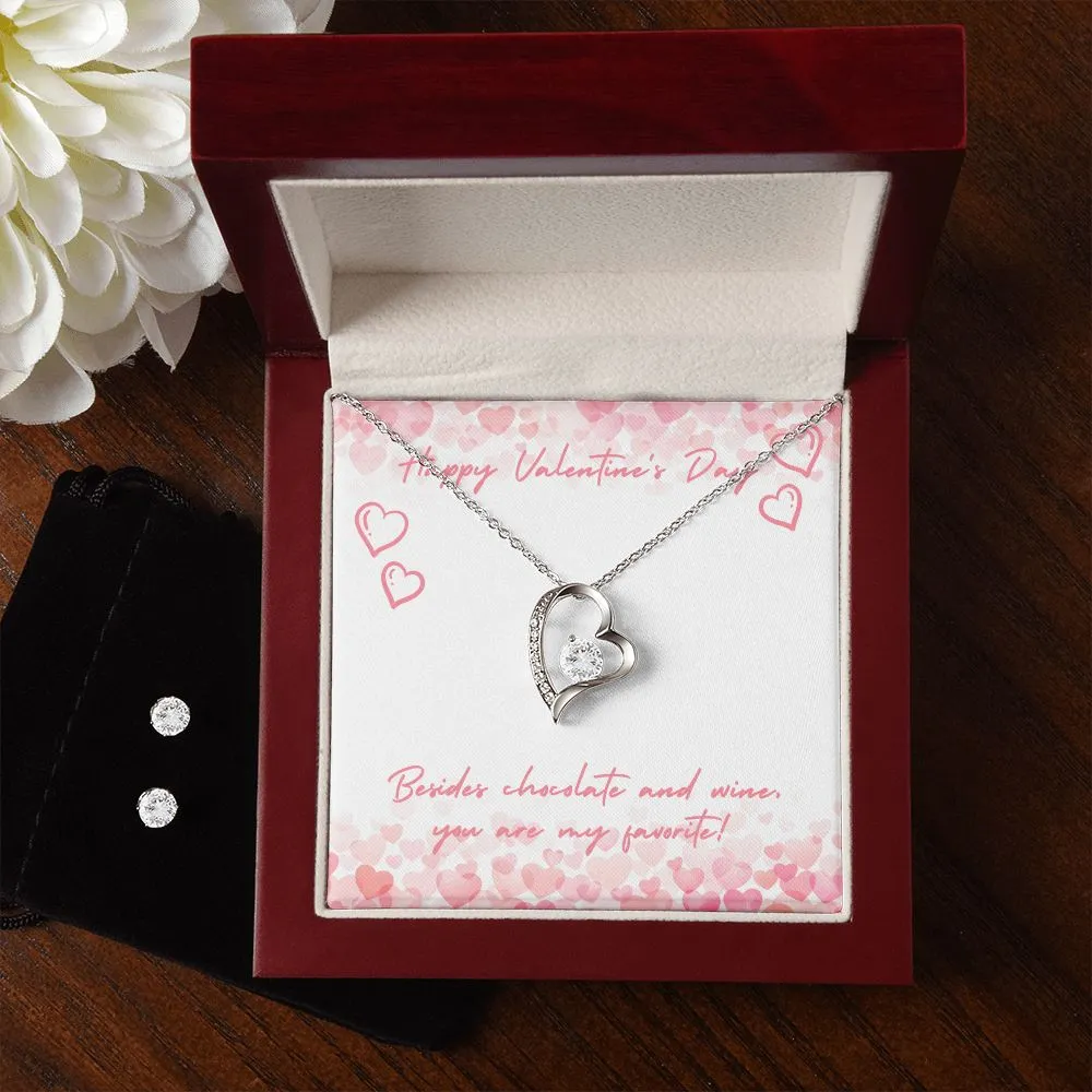 Chocolate & Wine Valentine's Forever Heart Necklace & Cubic Zirconia Earring Set