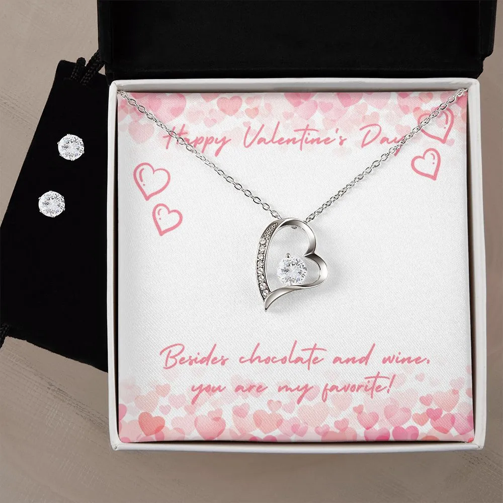 Chocolate & Wine Valentine's Forever Heart Necklace & Cubic Zirconia Earring Set