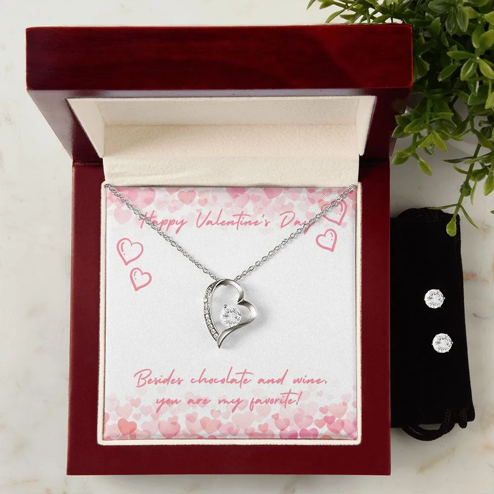 Chocolate & Wine Valentine's Forever Heart Necklace & Cubic Zirconia Earring Set