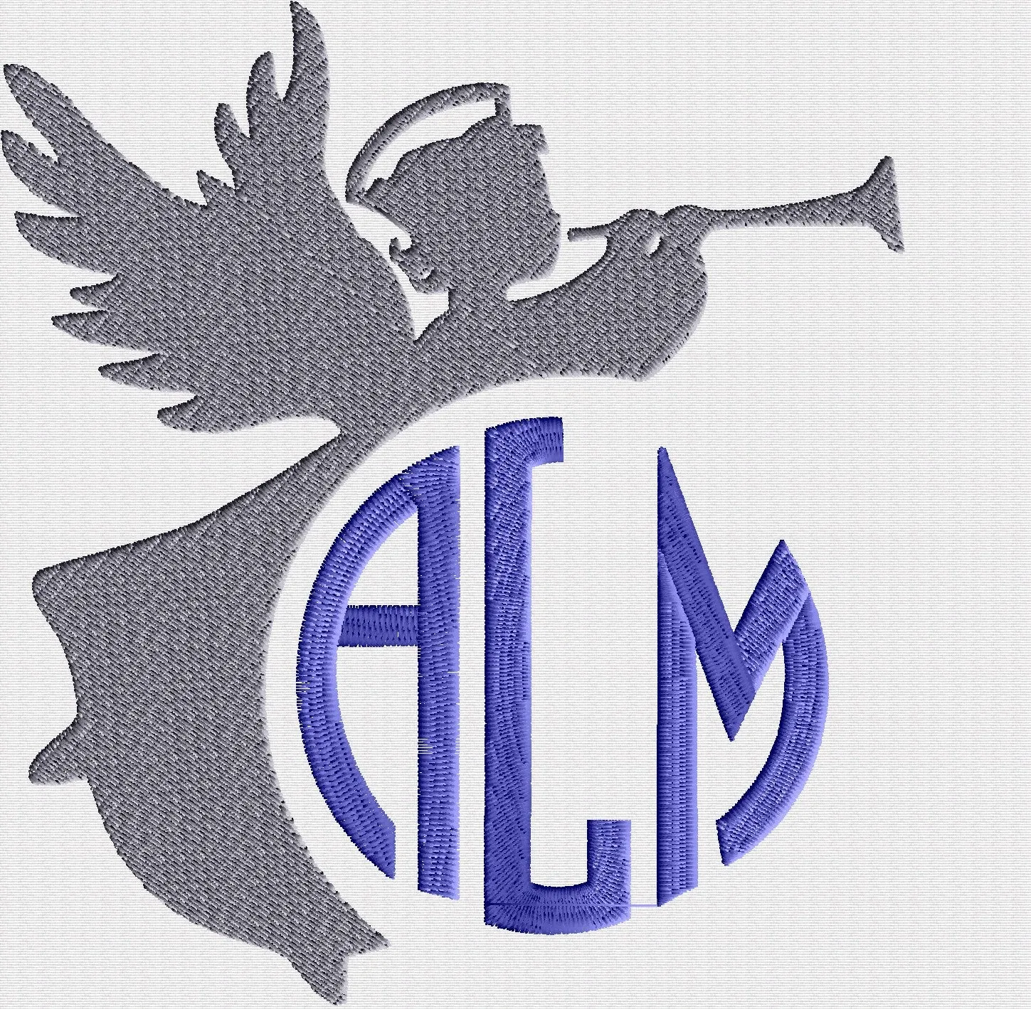 Christmas Angel with trumpet Font  Font Frame Frame Monogram -Font not included - EMBROIDERY DESIGN - Instant download