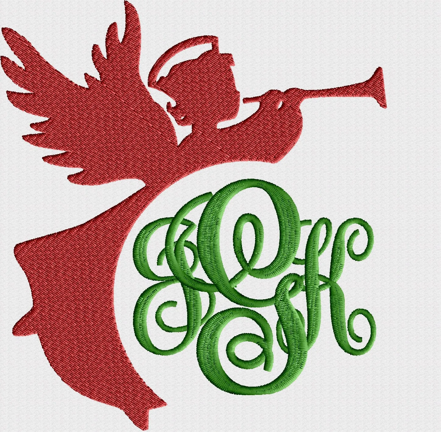 Christmas Angel with trumpet Font  Font Frame Frame Monogram -Font not included - EMBROIDERY DESIGN - Instant download