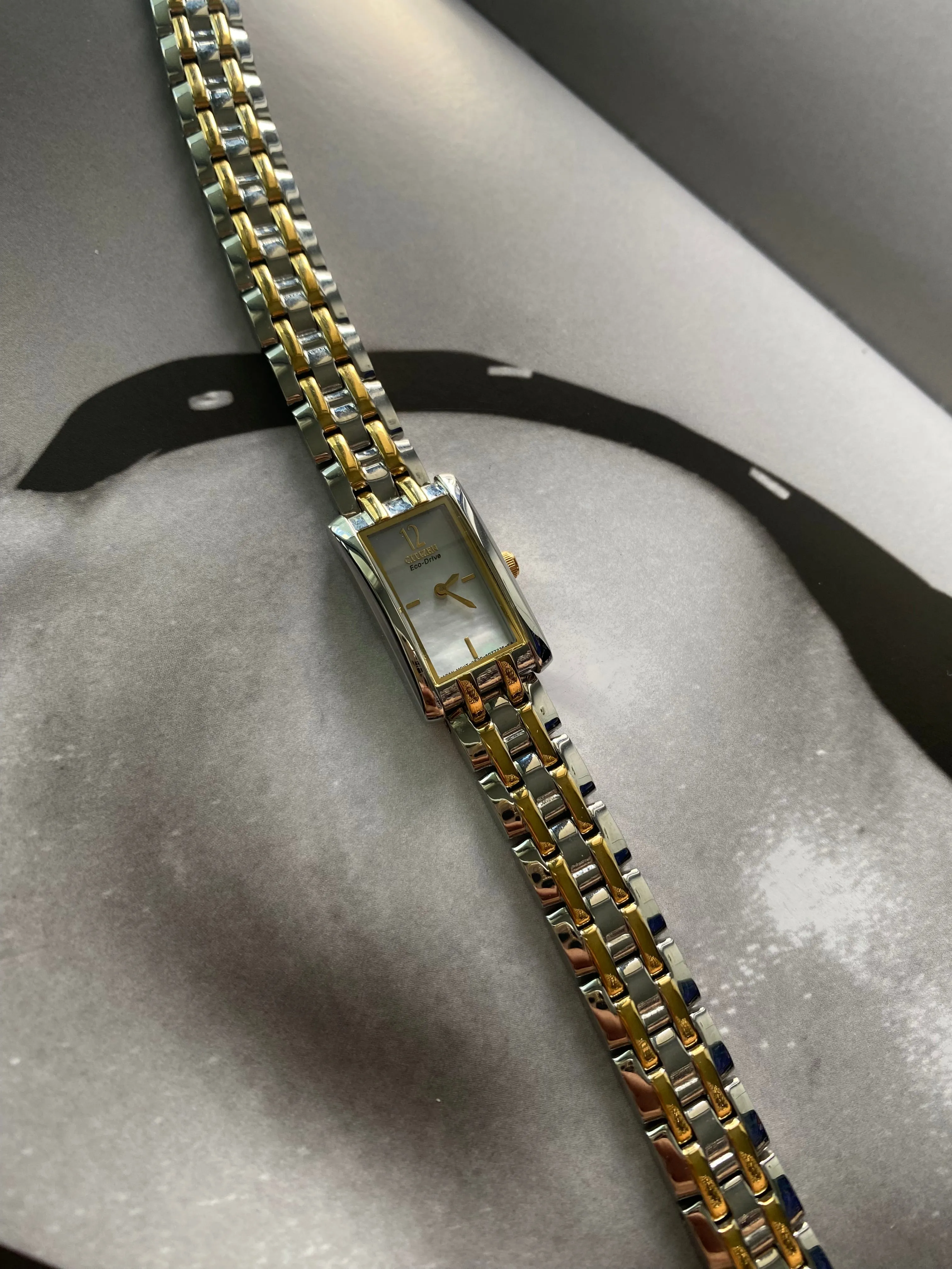 Citizen Ladies Eco-Drive Silhouette Mother Of Pearl Dial Two-Tone Bracelet Watch EG2694-59D