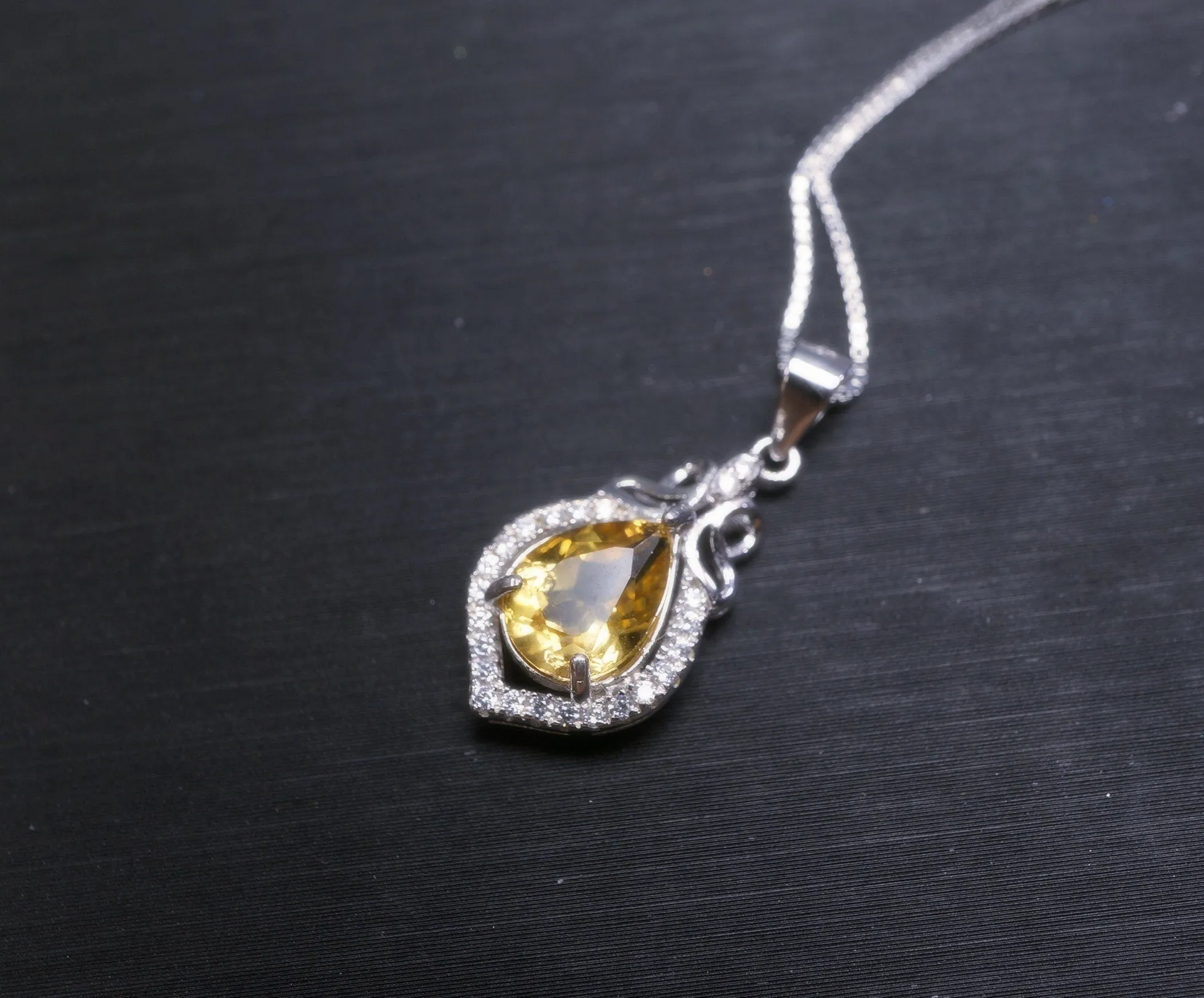 Citrine Necklace Silver - Genuine Teardrop Citrine   Full 925 Sterling Silver November Birthstone Platinum Coated Box Chain #427
