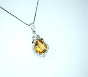 Citrine Necklace Silver - Genuine Teardrop Citrine   Full 925 Sterling Silver November Birthstone Platinum Coated Box Chain #427